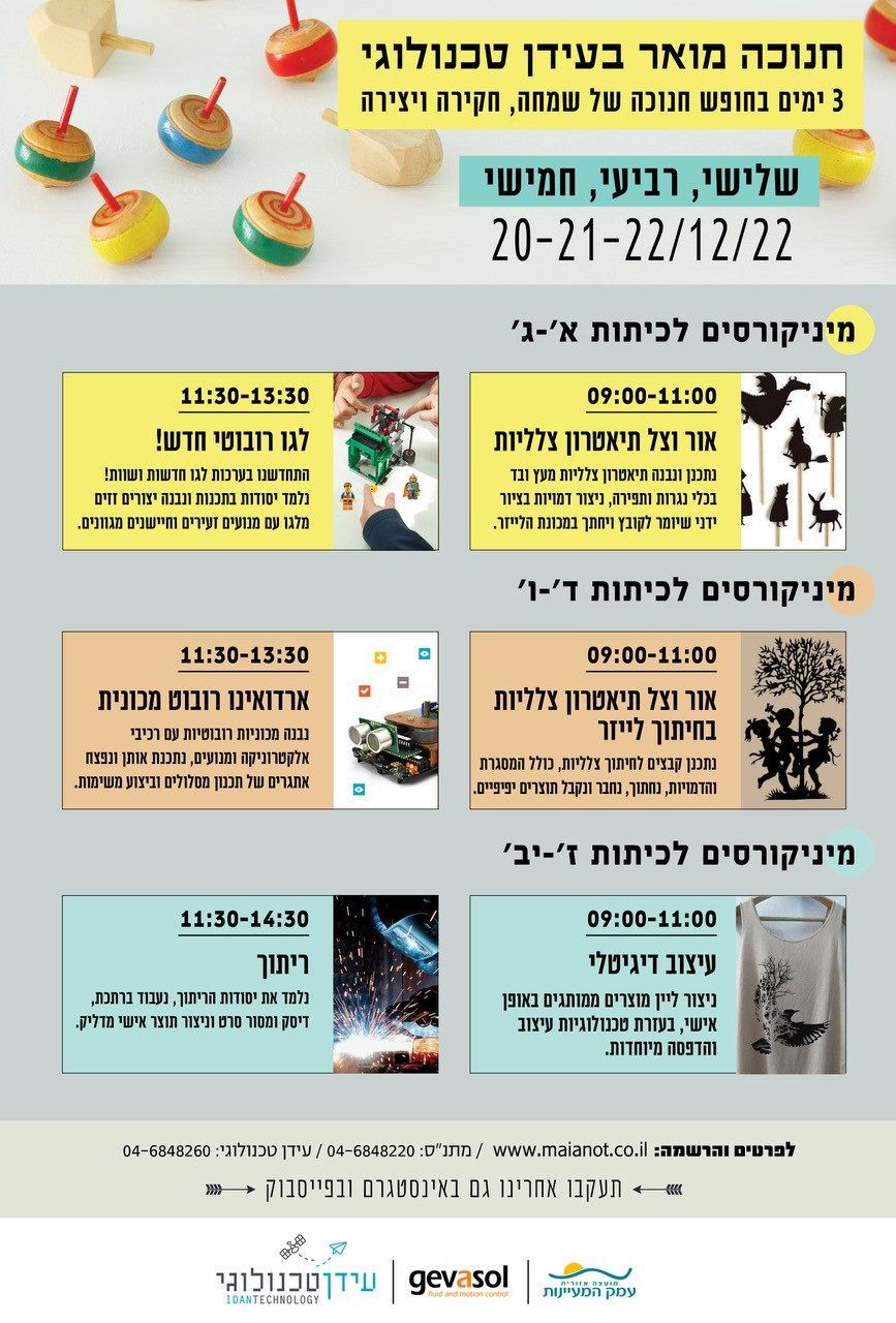 מידע על מיניקורסים שיתקיימו בחנוכה בעידן טכנולוגי